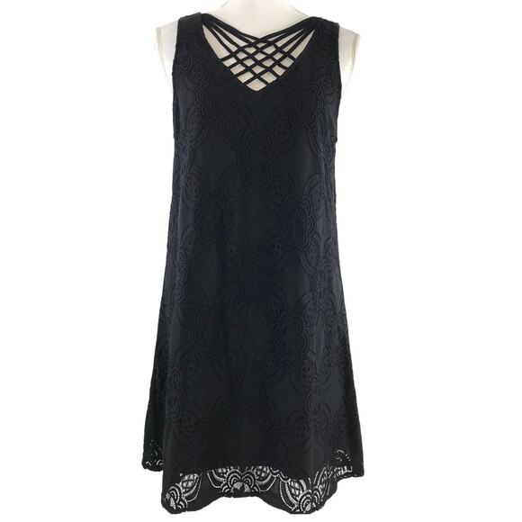 entro Dresses & Skirts - Entro Women's Sleeveless Black Dress Floral Lace Crochet Shift Mini Dress Size M